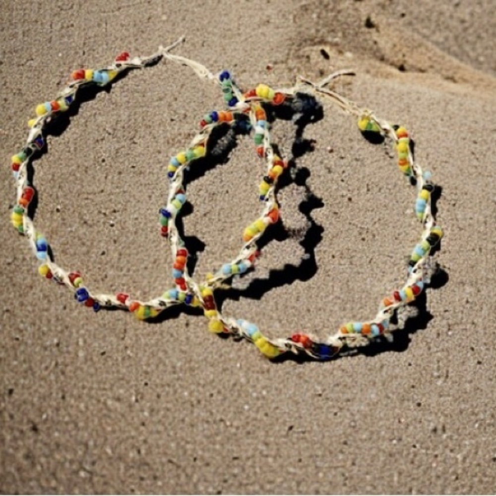 Anthropologie Seaside Beaded 50mm Multicolored Twist Resort Hoop Earrings hoops